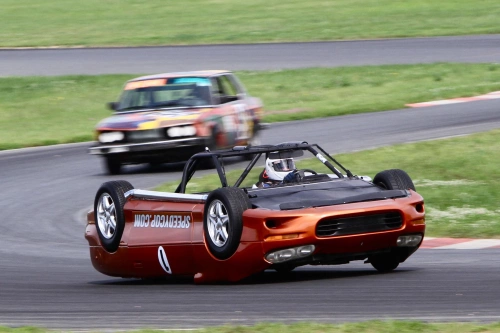 The upside-down Camaro (which is actually a Ford Festiva) is one of Speedycop's more infamous creations. Photo by Nick Pon.